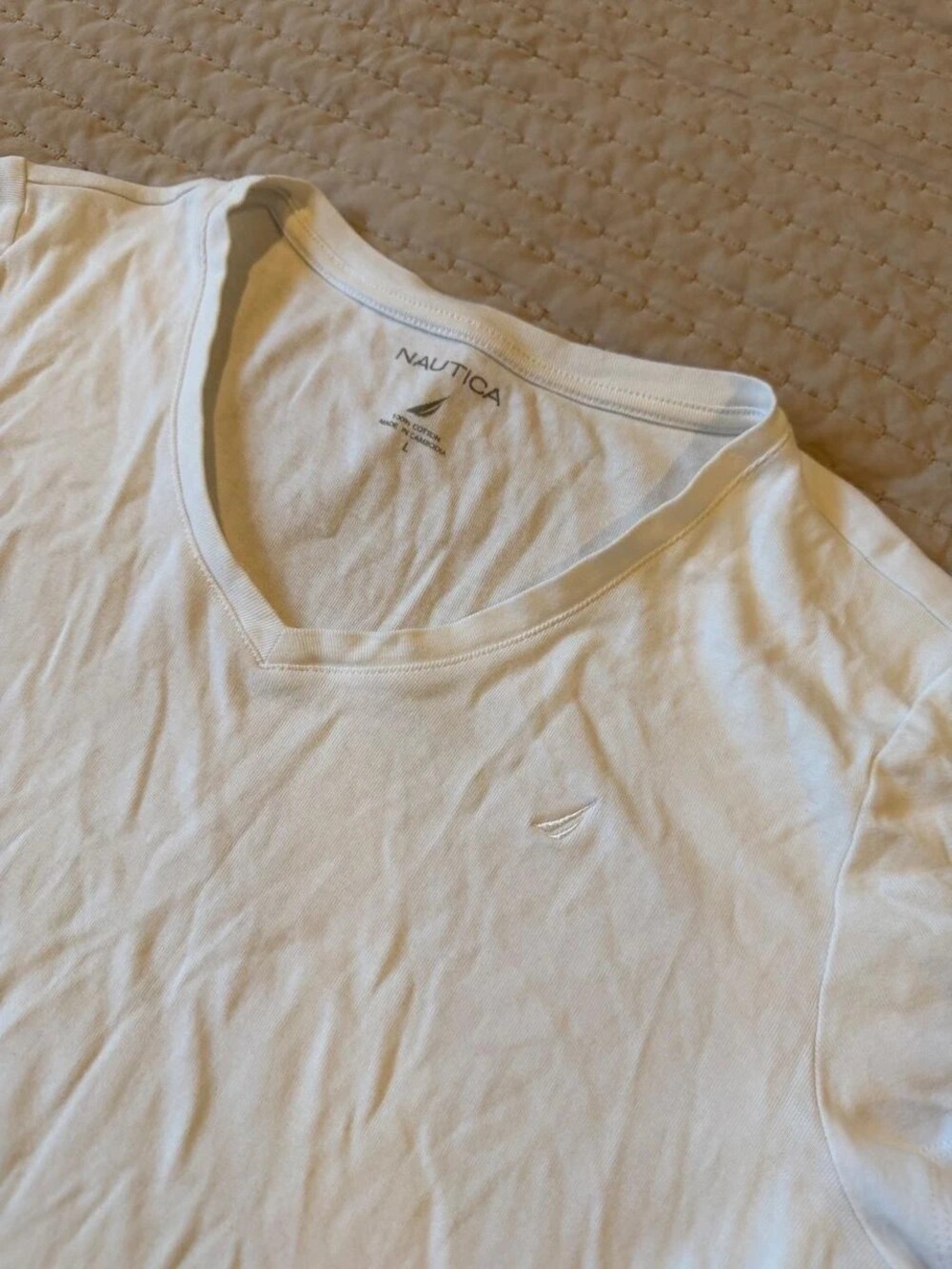White Short Sleeve V-Neck Nautica Tee Shirt